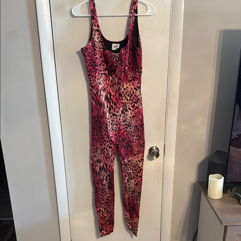 YITTY Vibrant Pink and Black Leopard Jumpsuit
